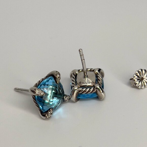 Authentic david yurman chatelaine earrings blue topaz diamonds sterling silver - Picture 6 of 9